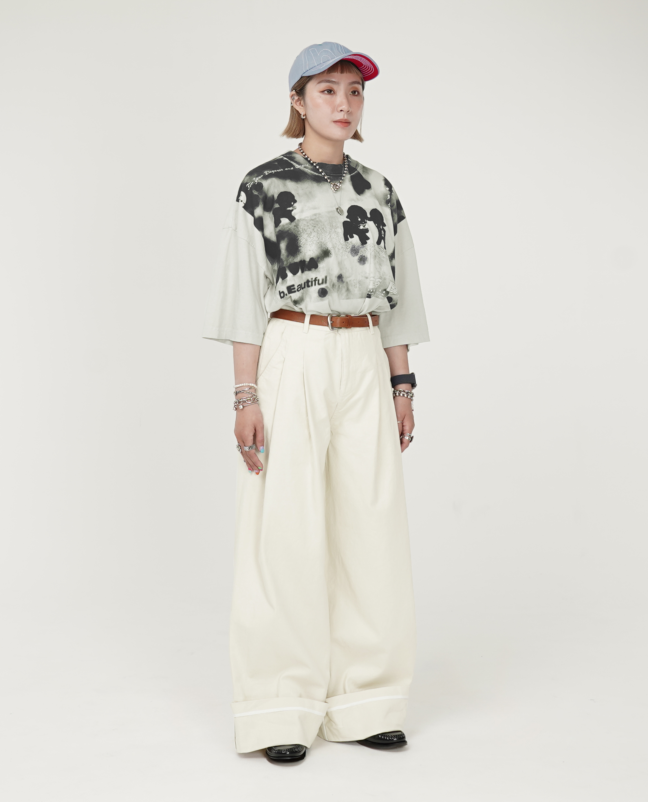 前4摺落地褲管大反摺褲