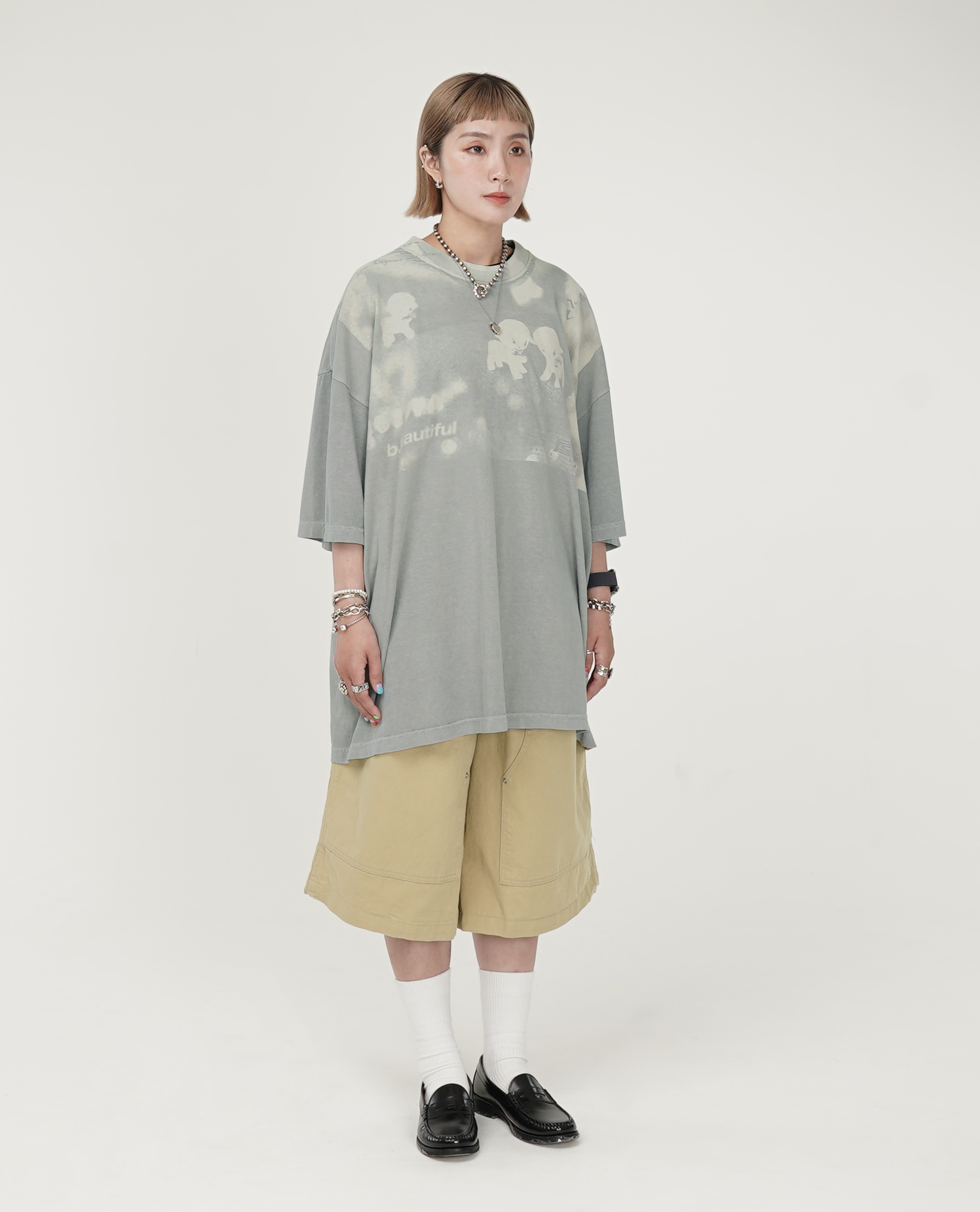 膝下補釘綁繩褲