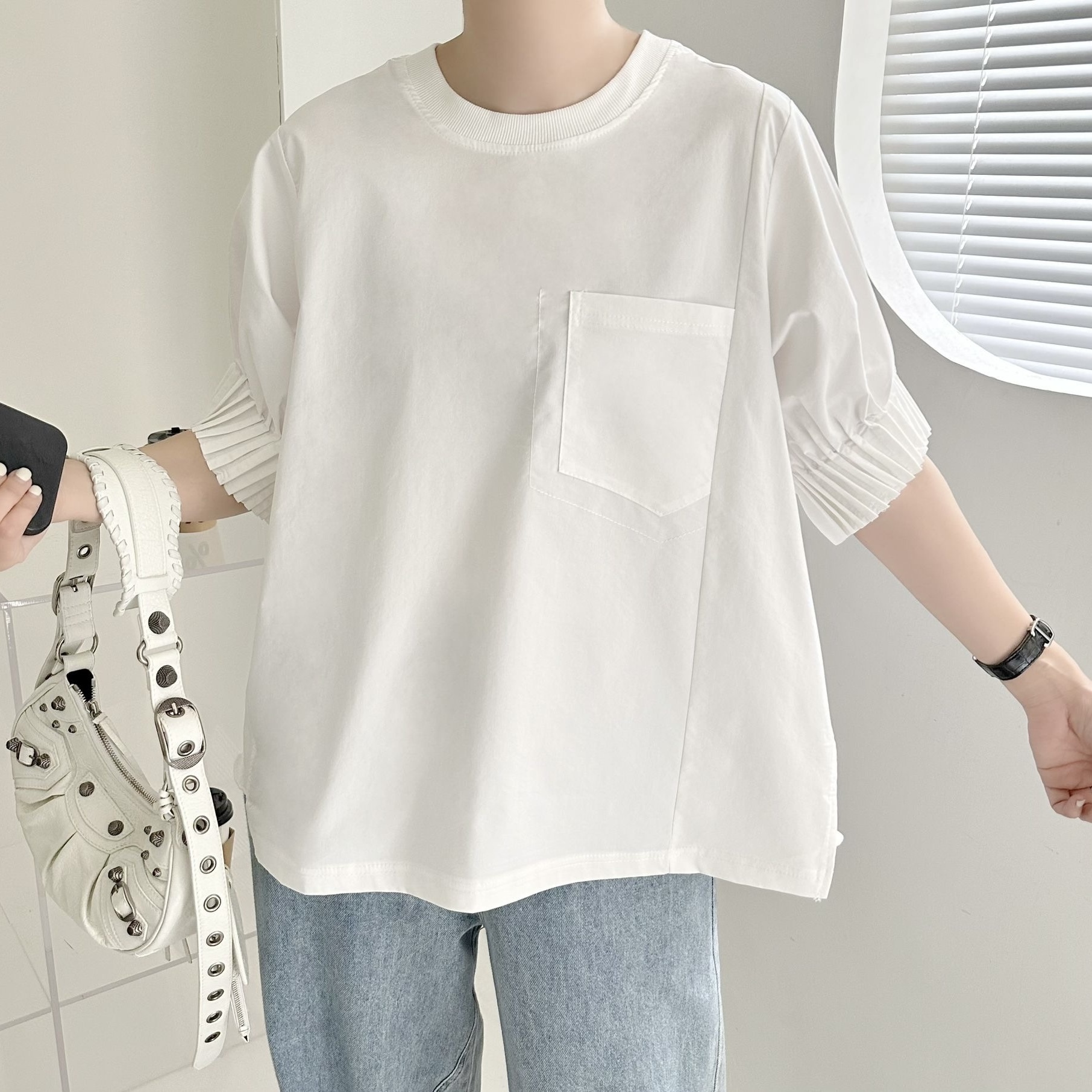 【BONNIE】 7.05 胸小袋袖打摺短袖TOP