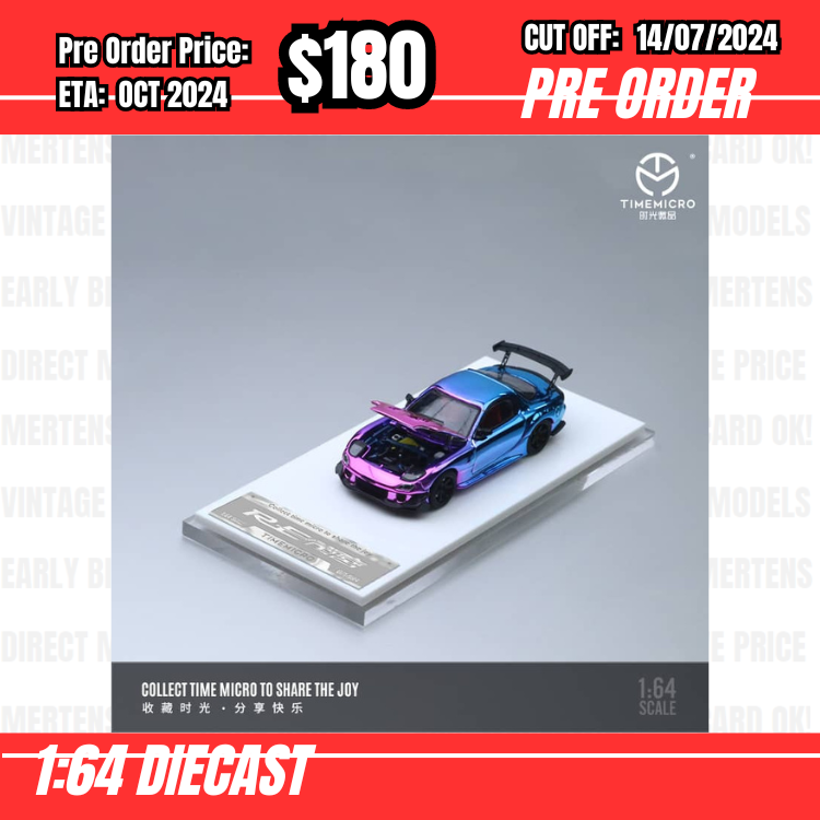 PO-$180 * Time Micro * 1:64 Mazda RX7 RE Amemiya Chrome Pink Blue [OD05/07]