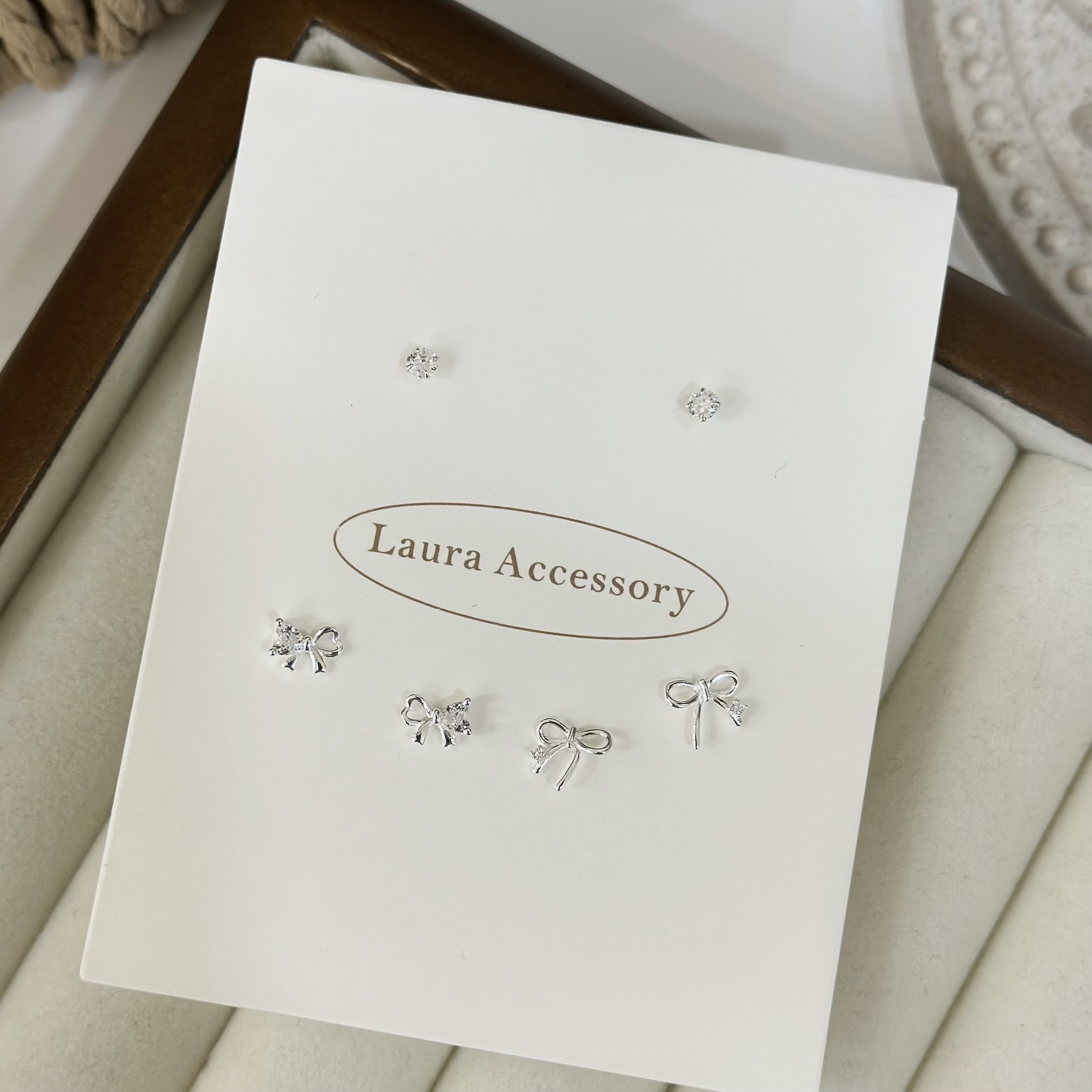 004【套組】蝴蝶結系列純銀耳針