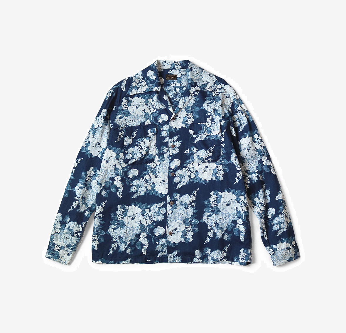 KAPITAL IDG FRENCH CROSS LINEN CHAMPETRE DISCHARGE PRINTING SHIRT L/S - PRE ORDER ITEM (預訂中)