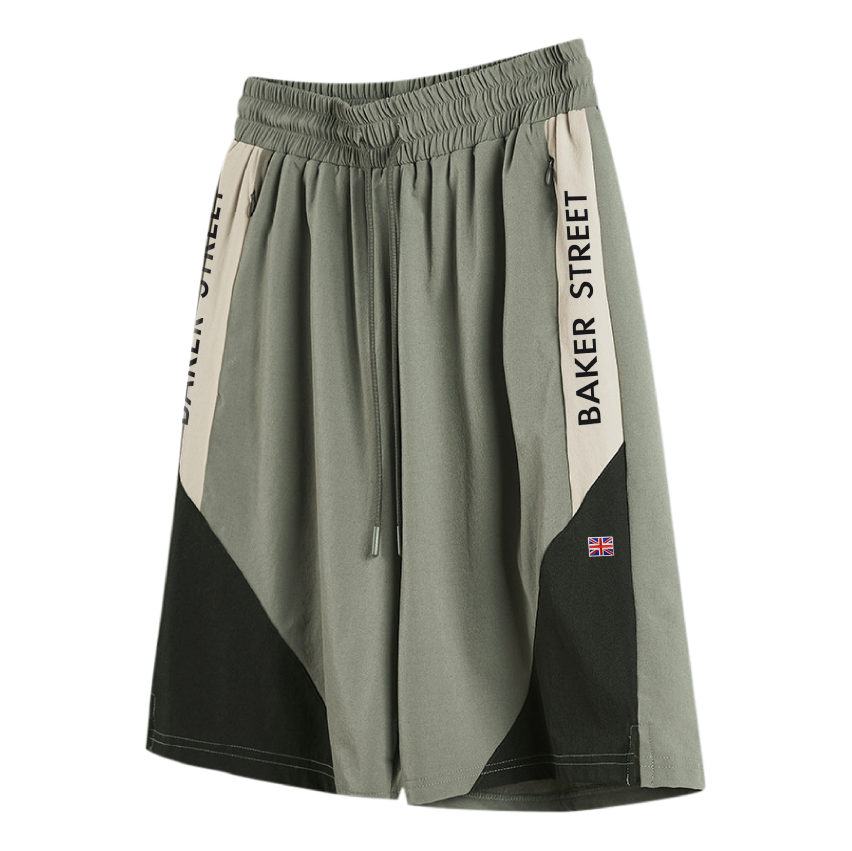 英文字刺繡拼接短褲