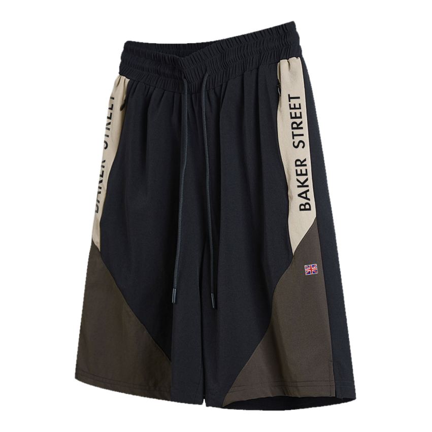 英文字刺繡拼接短褲