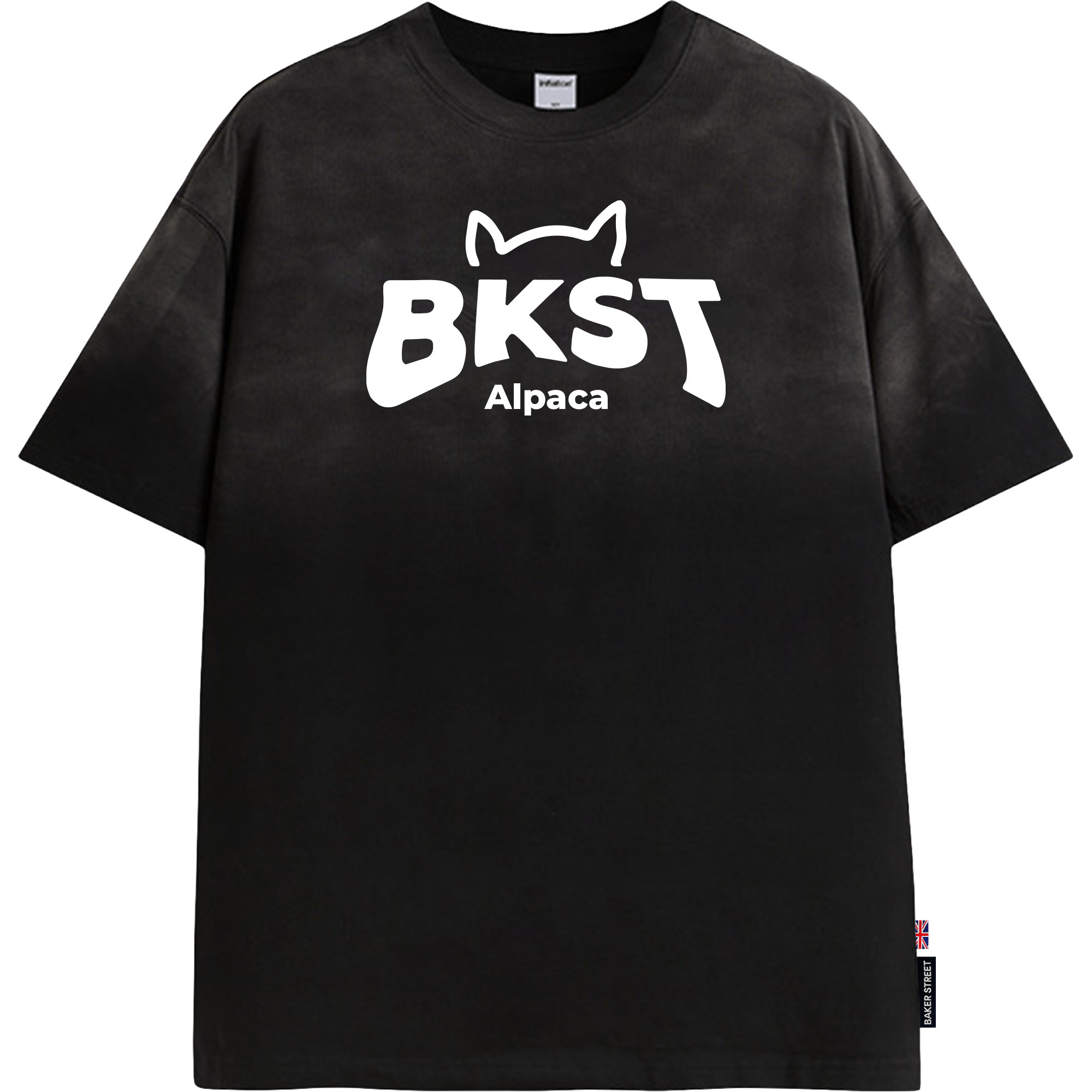 BKST羊駝頭英文字印花洗舊T恤