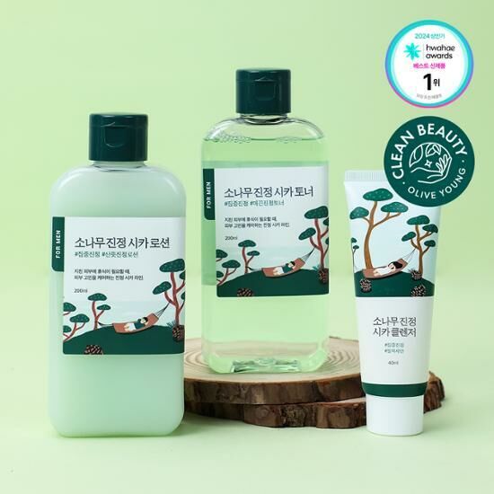 Round Lab For Men Pine Tree Soothing CICA Toner 200ml + Lotion 200ml [Olive Young Planning Set]