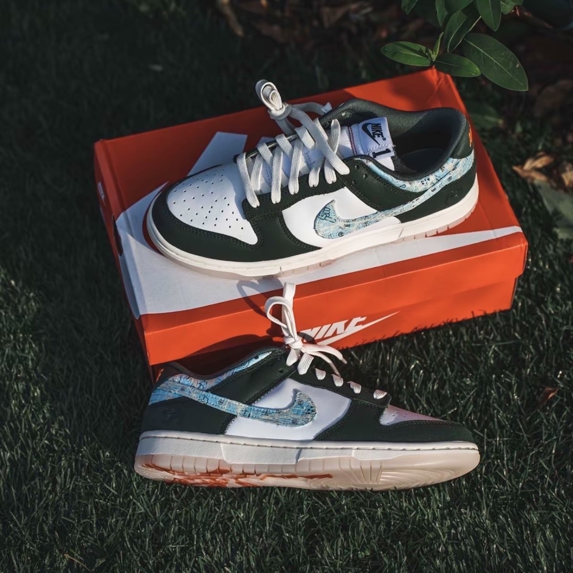 Nike Dunk Low HOOPS FIREBALL 白綠 水藍勾 仿舊紋理 休閒鞋