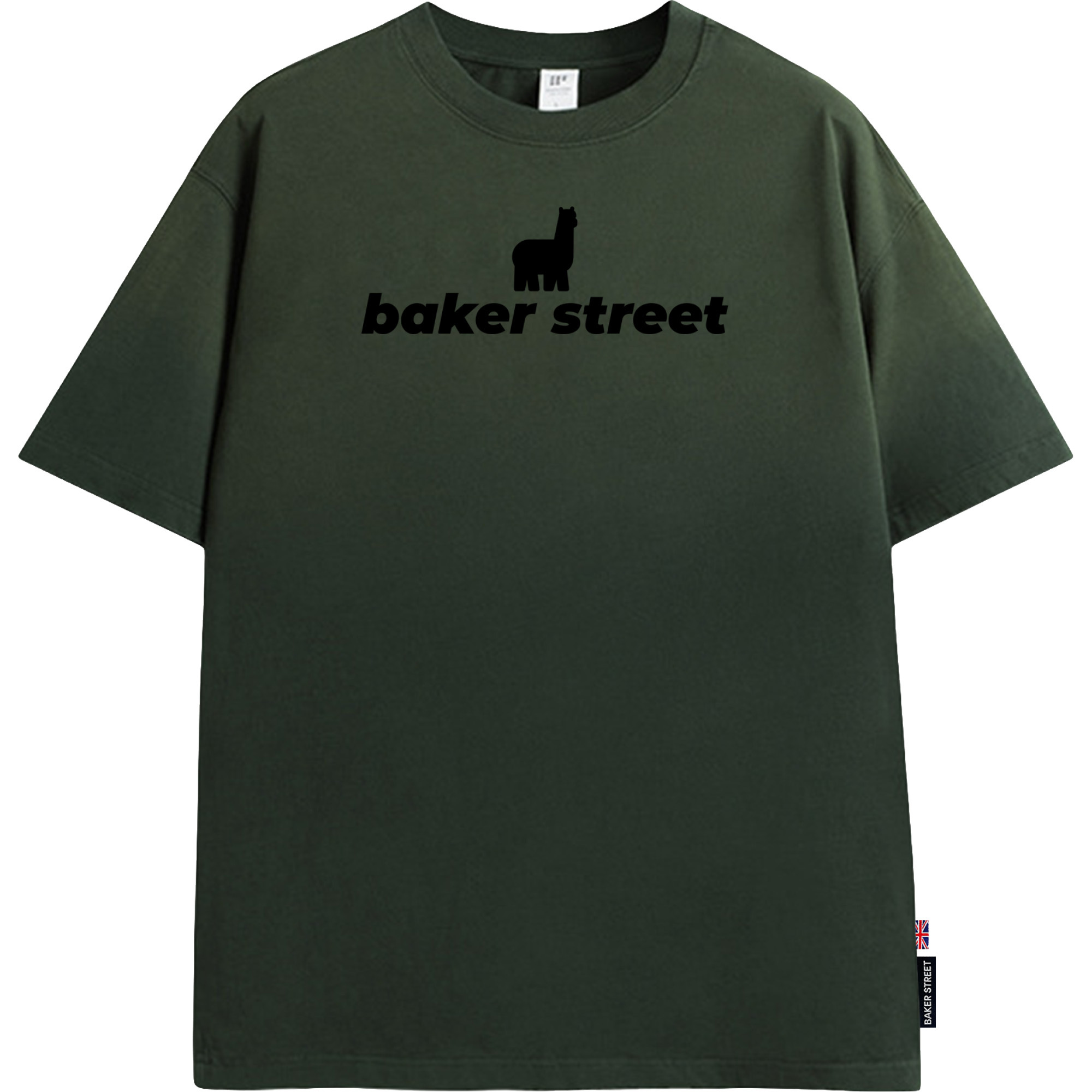 黑色羊駝印花洗舊T恤