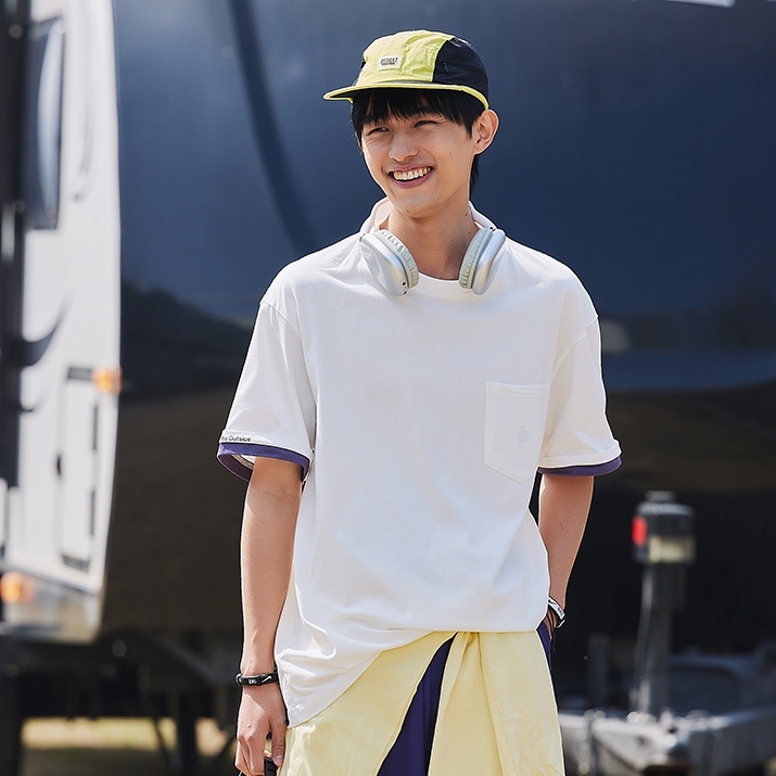 7M17 日系撞色假兩件短袖棉TEE 三色