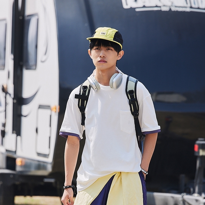 7M17 日系撞色假兩件短袖棉TEE 三色