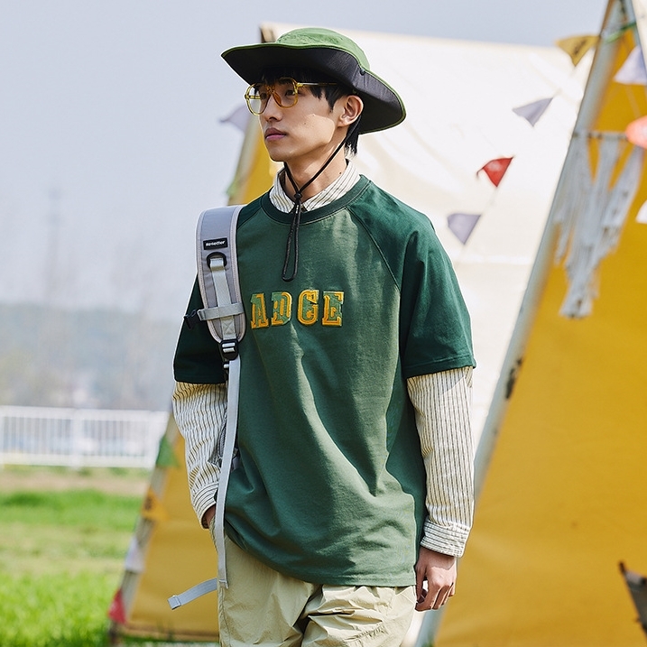 7M16 撞色拼接字母短袖棉TEE 兩色