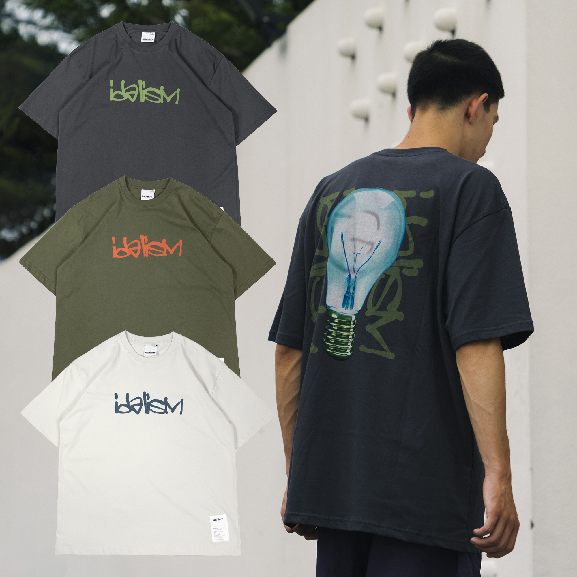 idealism Mark Bulb Tee 舊白 軍綠 深灰 浮水燈泡上衣【ID24030】