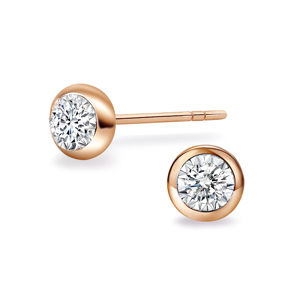 18K玫瑰金八分泡泡鑽石耳環