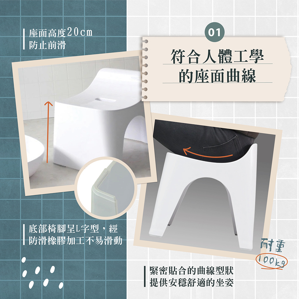 《HUBATH》日本製曲面一體浴椅•舀水勺2件組(高25cm)