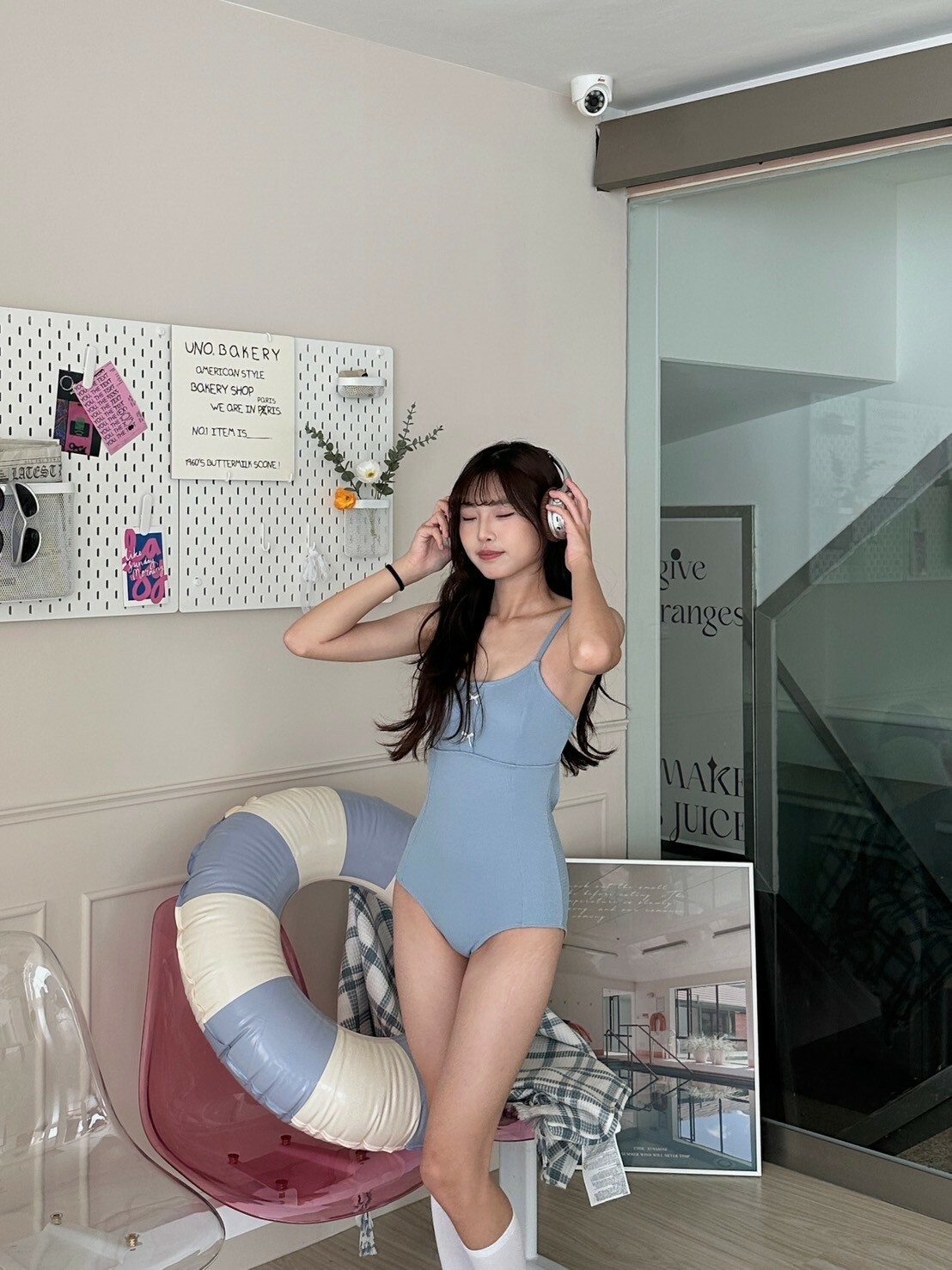 戀綜女主👰🏻‍♀️ 蝴蝶結純色連體泳衣 #寶寶藍