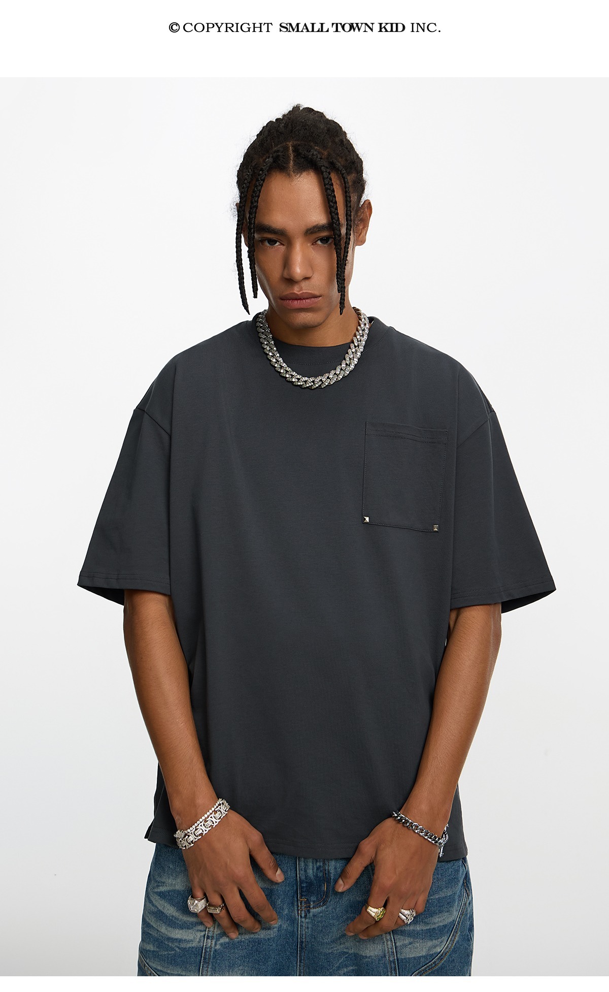 ASEN同款 STK SmallTownKid 鉚釘口袋 解構 短袖T恤