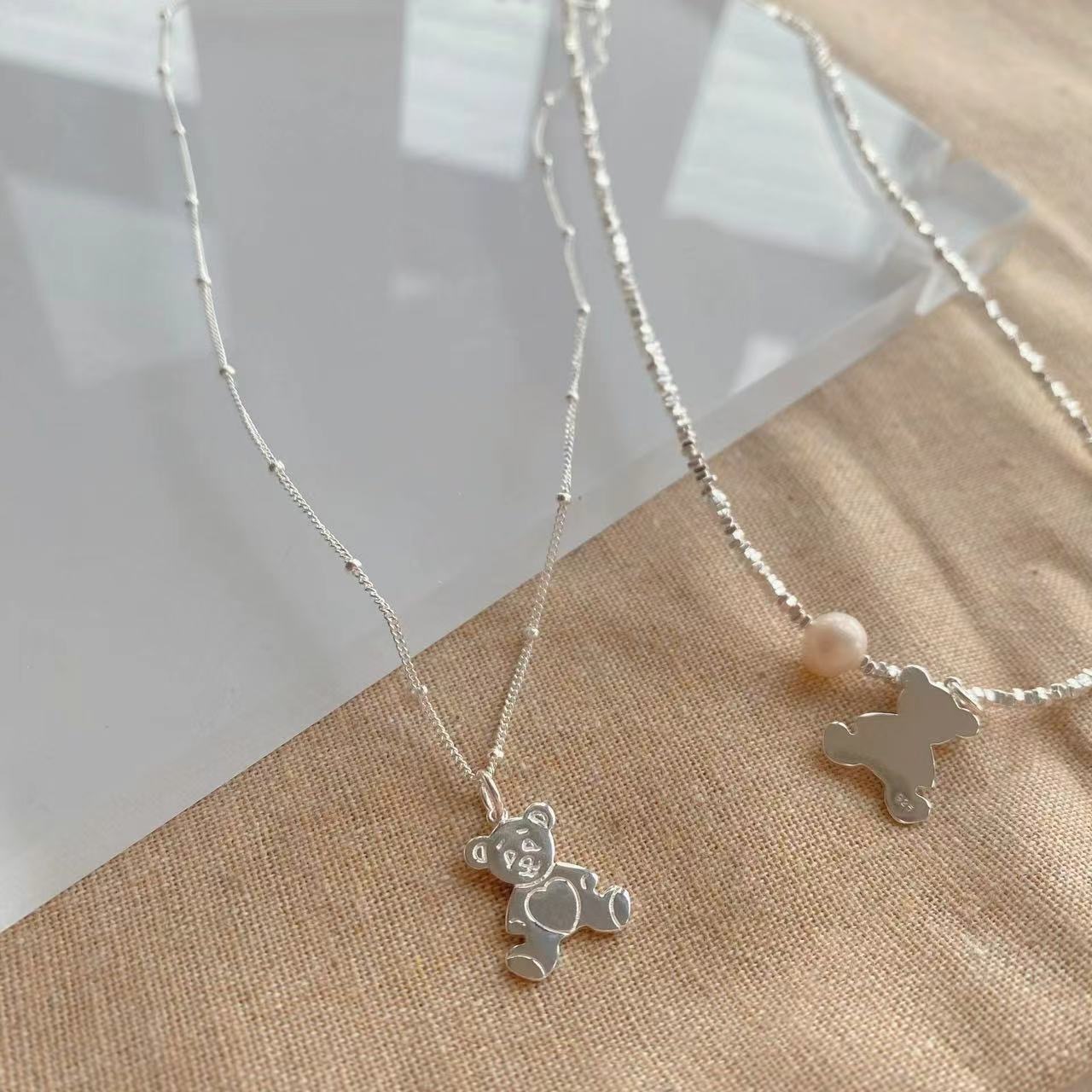 V08小熊圓珠純銀鎖骨鏈