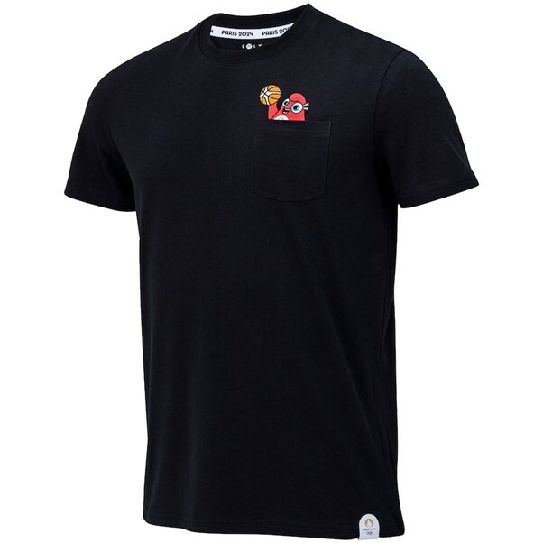 1EU0704-220 OLYMPICS Mens Basketball Mascot T-Shirt Black #13378090 (C-EU-E)