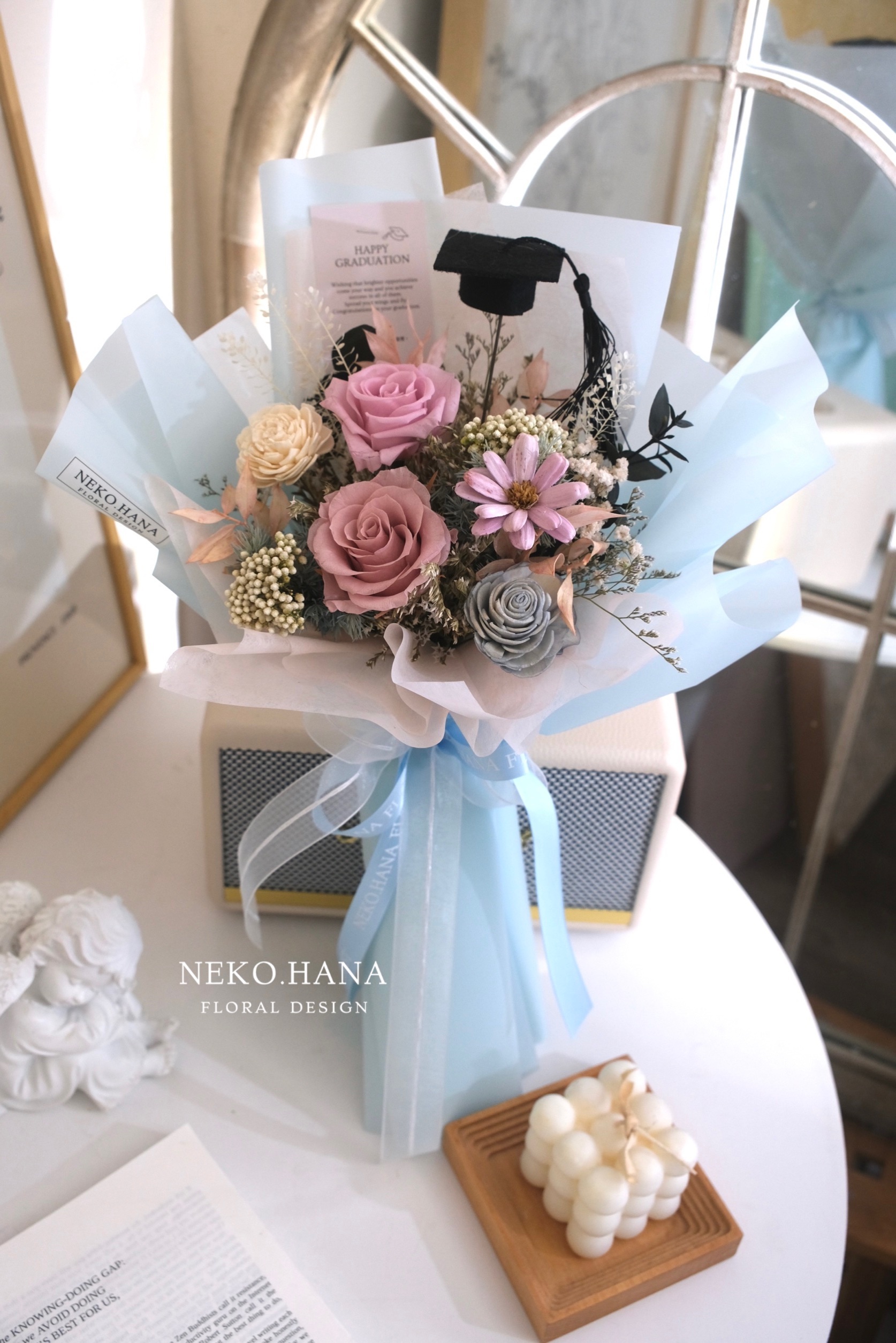 粉藍色永生花束