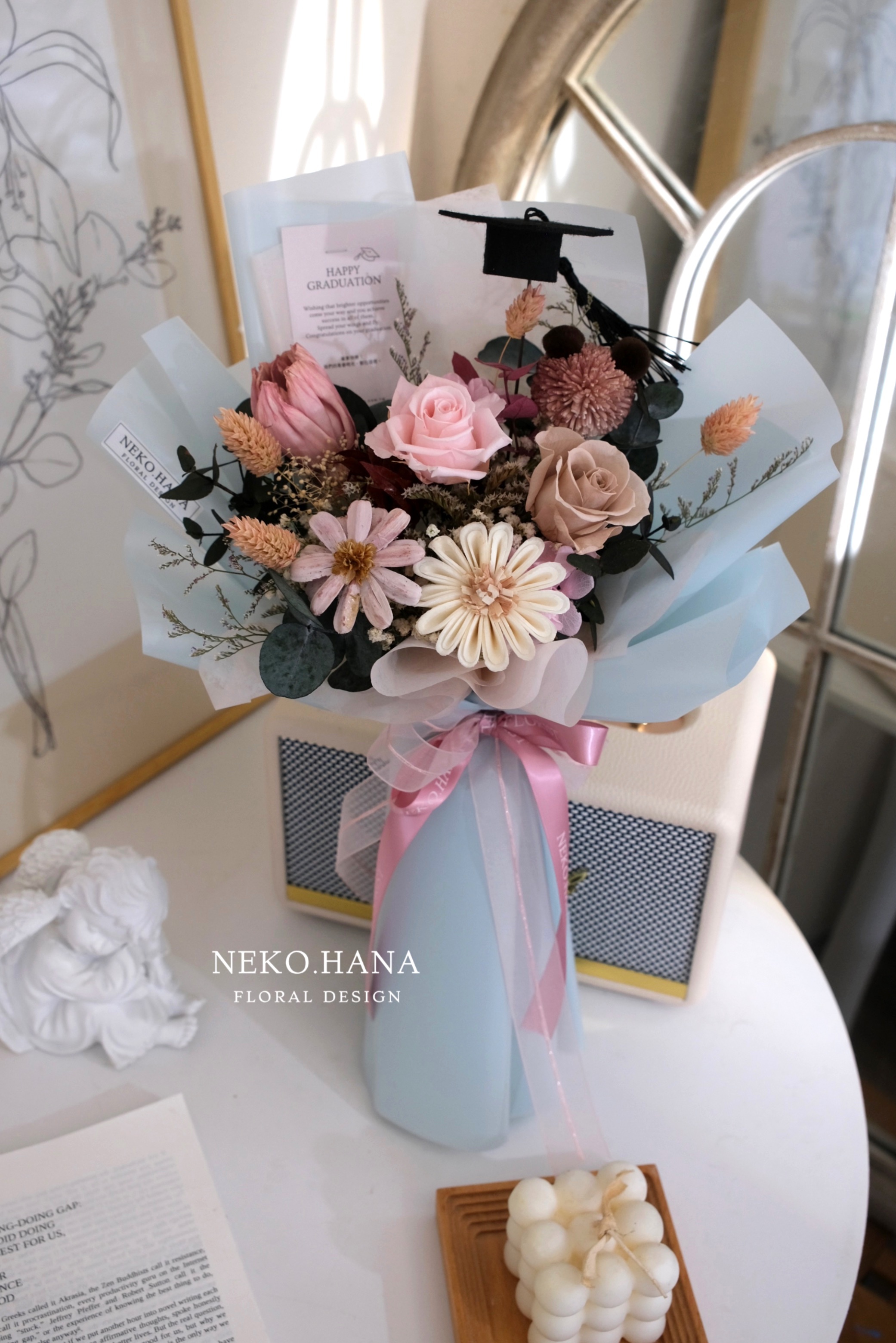 粉藍色永生花束