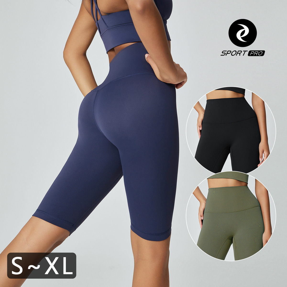 高腰裸感無尷尬五分瑜珈/運動/緊身短褲*