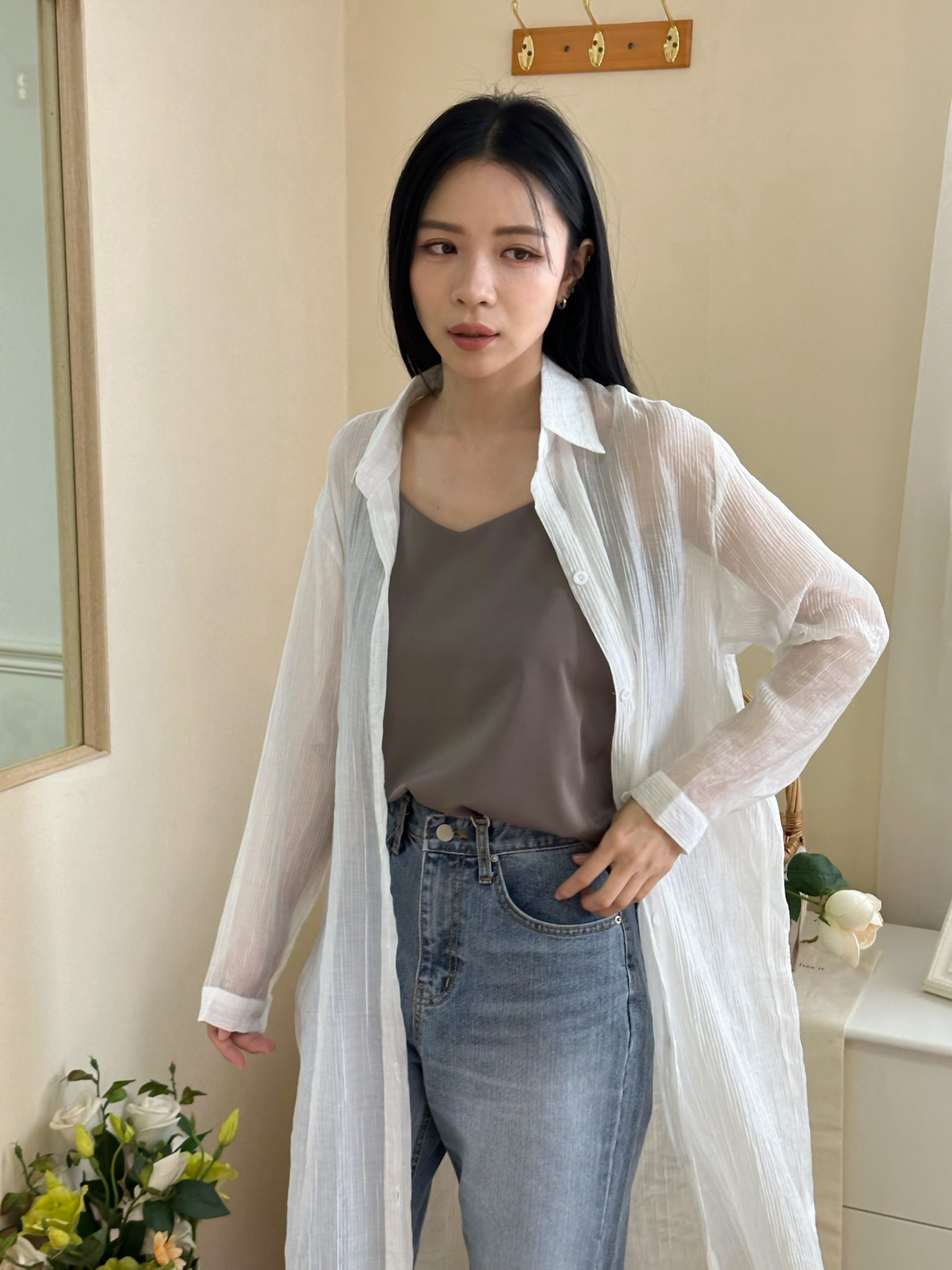 透膚涼涼長襯衫外套