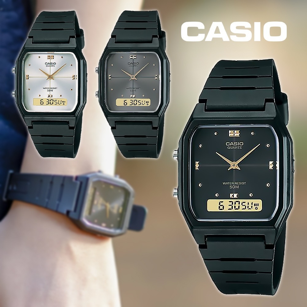 【CASIO 卡西歐】CASIO 卡西歐 AW-48HE 潮流復古 自動日曆 兩地時間 計時碼錶 雙顯 無字 中性 指針錶 手錶