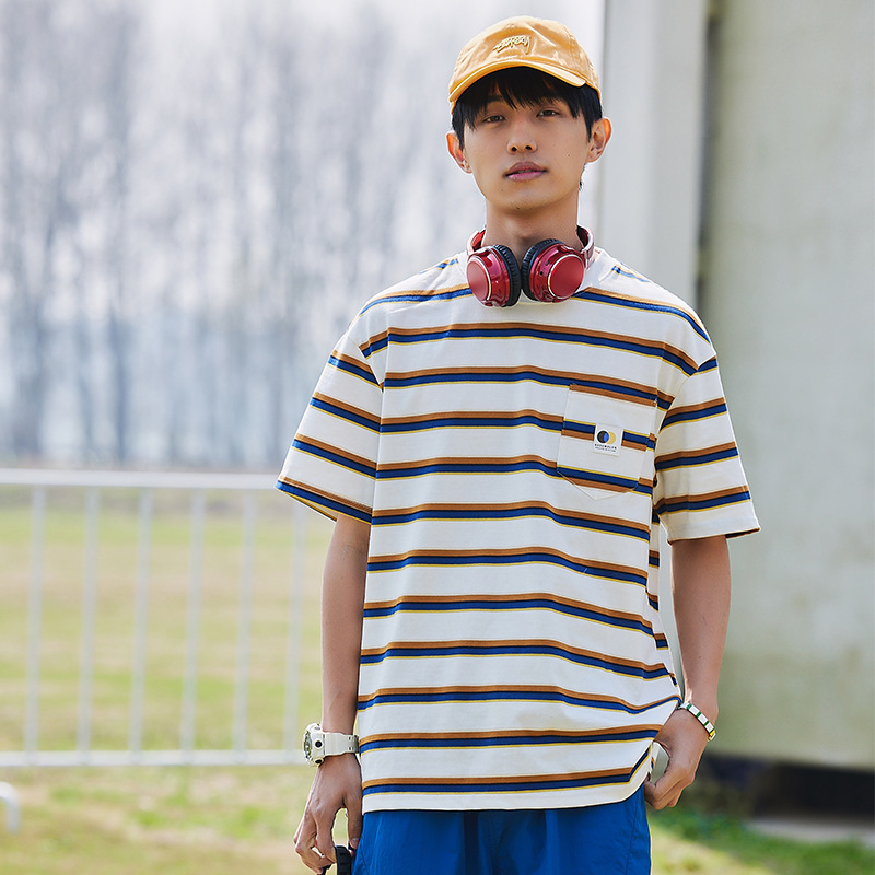 7M13 雙條紋撞色短袖棉TEE 兩色