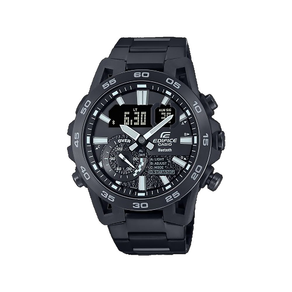 【CASIO 卡西歐】Edifice ECB-40BK-1A 智慧藍芽 雙顯 賽車運動 計時 夜光 腕錶 手錶 48mm