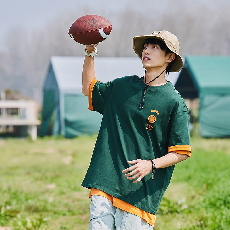 7M03 美式復古撞色短袖棉TEE 三色