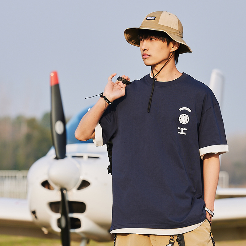 7M03 美式復古撞色短袖棉TEE 三色