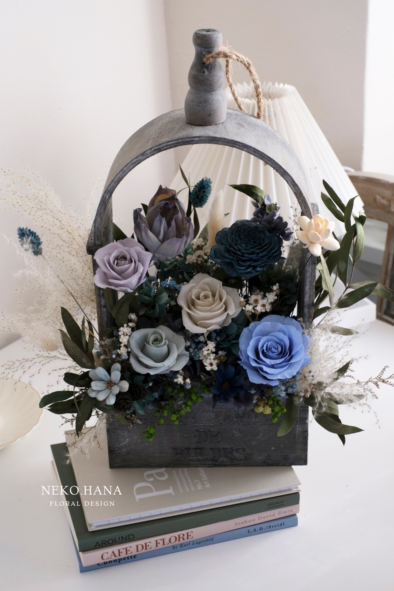 復古做舊永生花框（水藍色系）