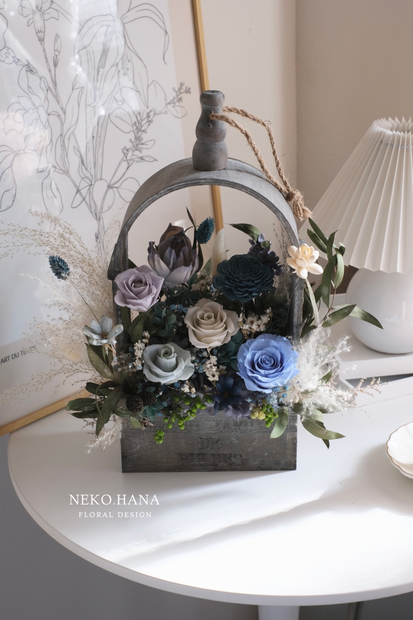 復古做舊永生花框（水藍色系）