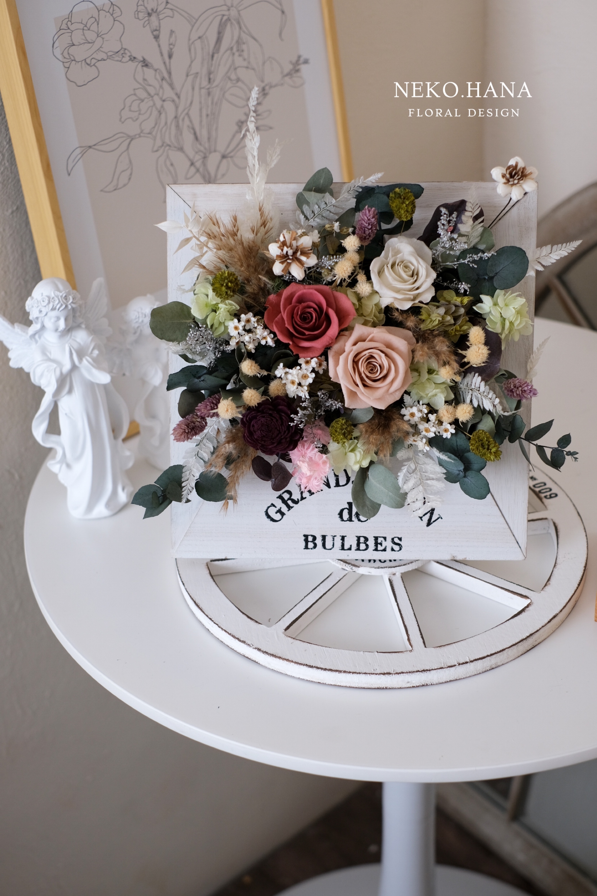 莫蘭迪色永生花立框 (復古紅）