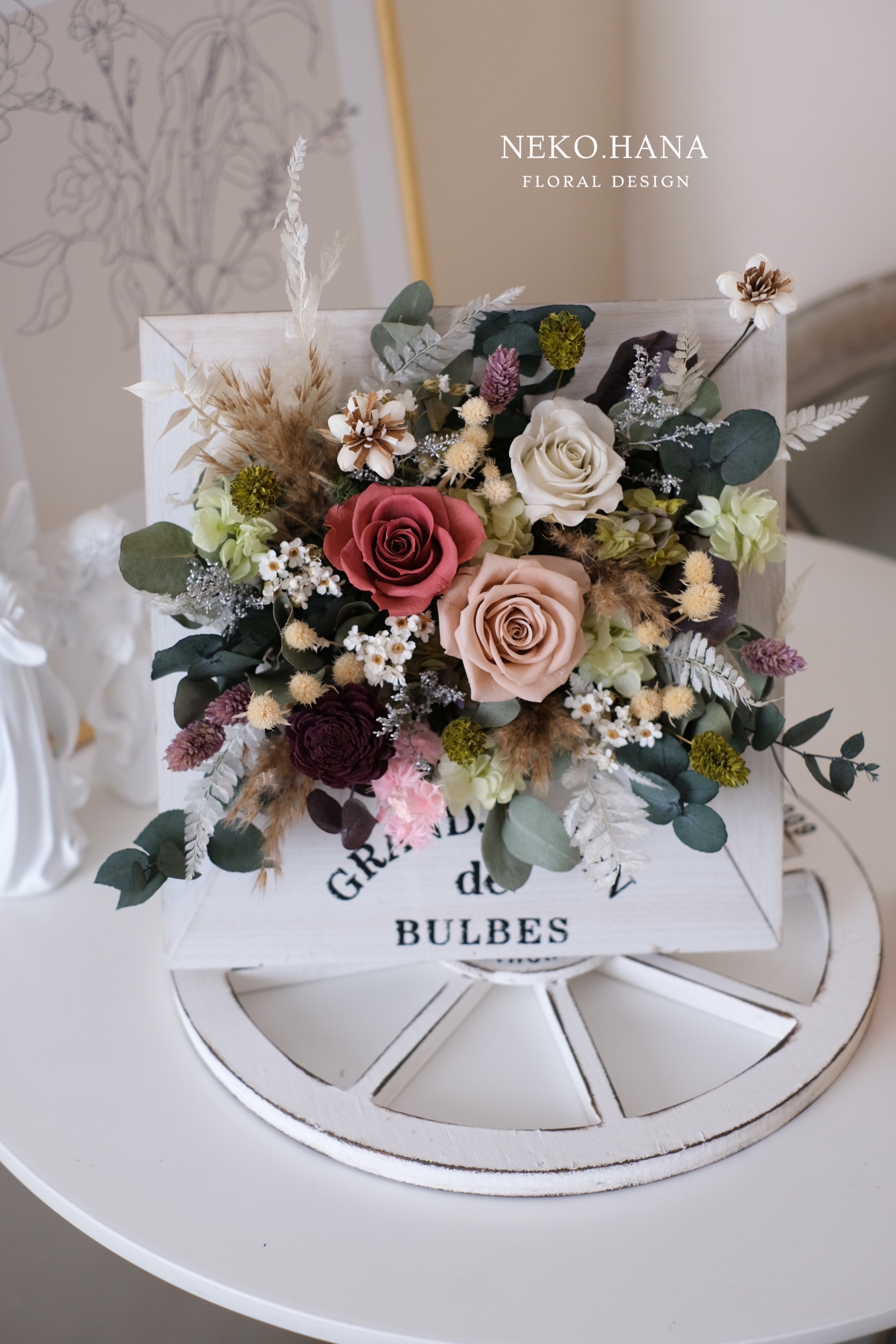 莫蘭迪色永生花立框 (復古紅）