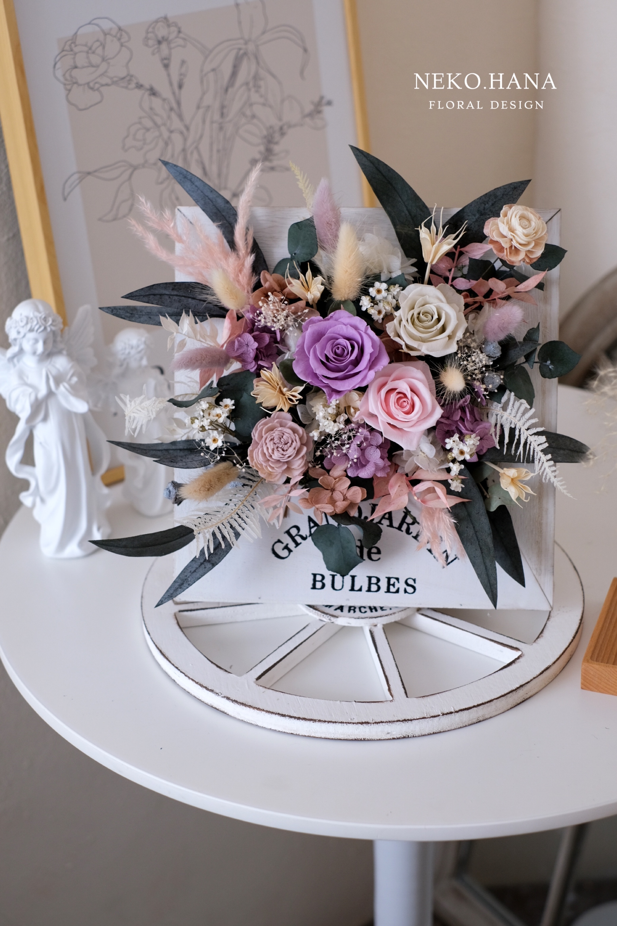 莫蘭迪色永生花立框 (紫粉色）