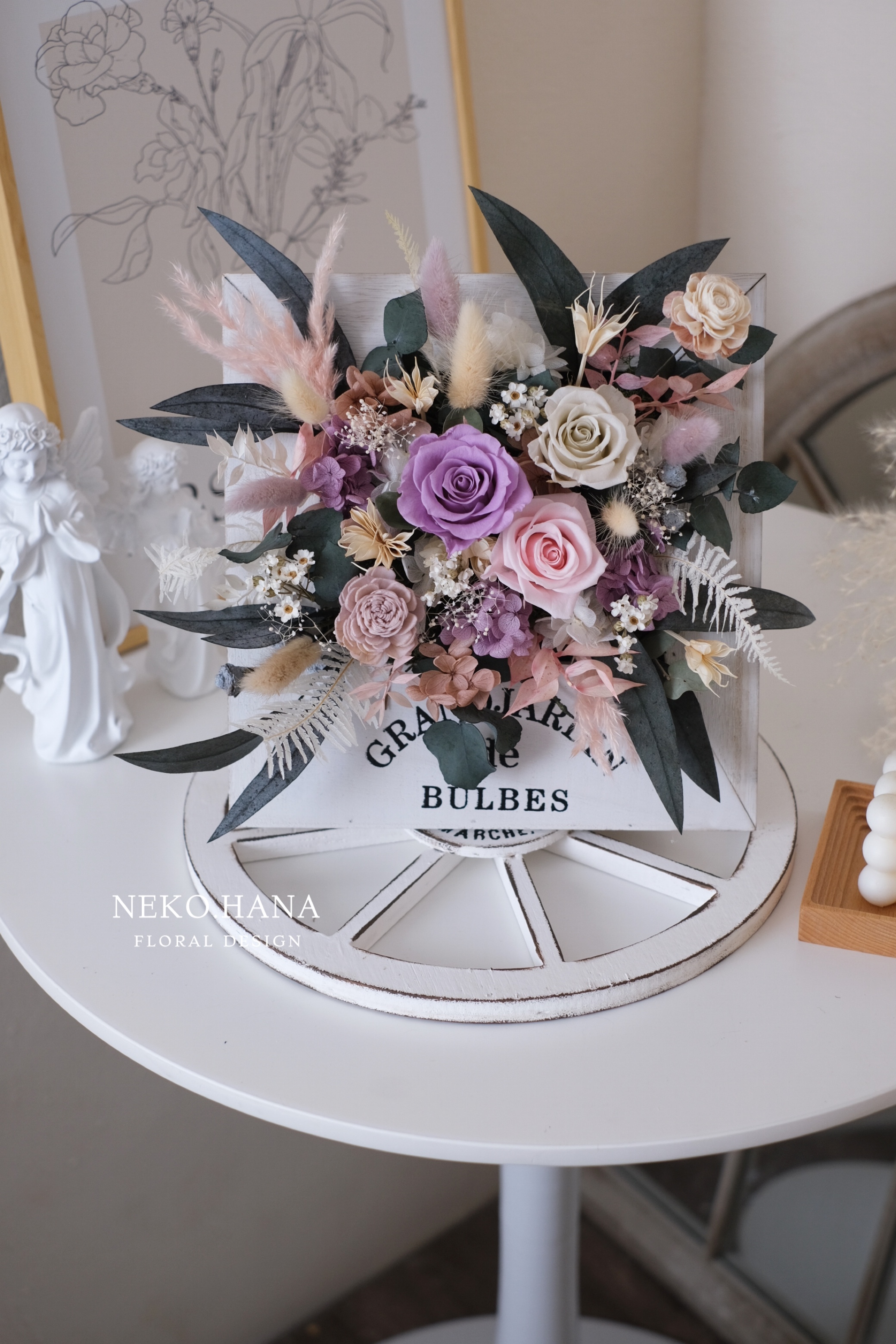 莫蘭迪色永生花立框 (紫粉色）