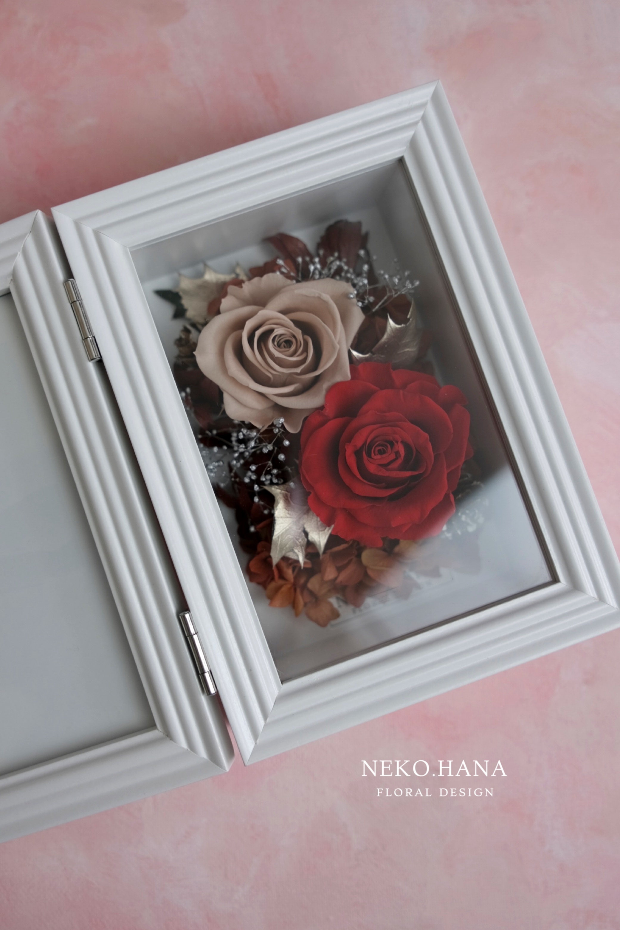 紅裸色玫瑰永生花相框