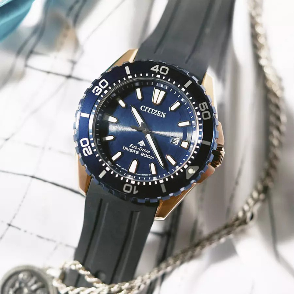 (預購)【Citizen 星辰】PROMASTER系列 BN0196-01L 藍面玫瑰金 光動能 水鬼 遊艇款  日本機芯 潛水錶 男士 手錶
