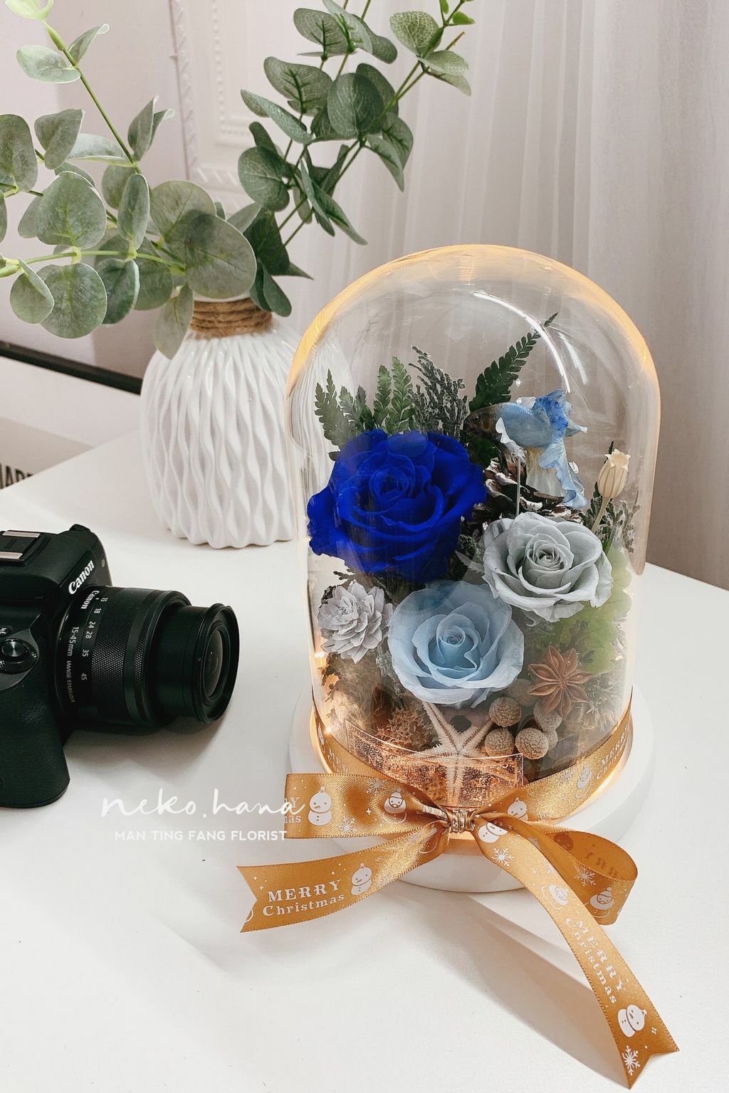 海洋湛藍永生花盅