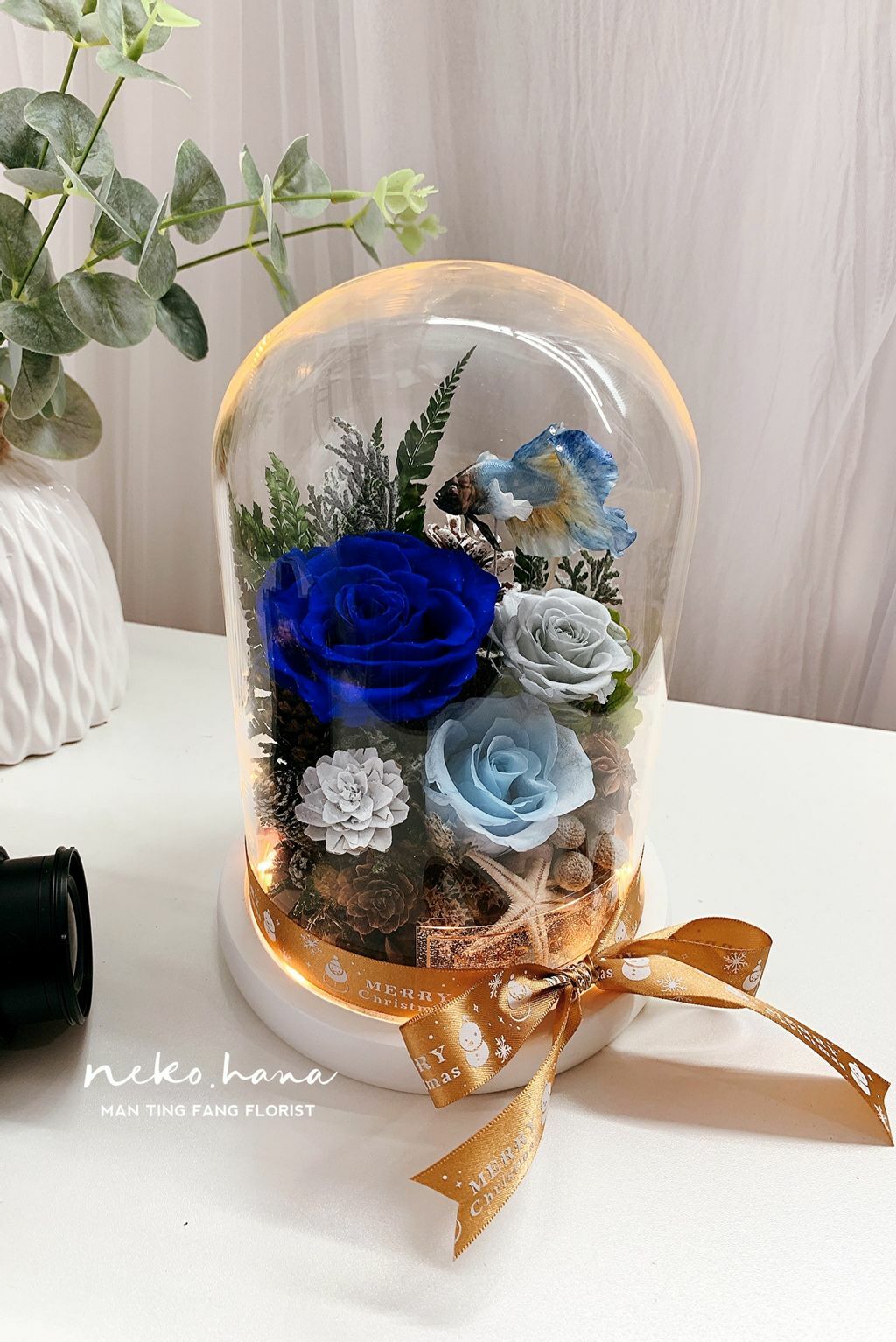 海洋湛藍永生花盅