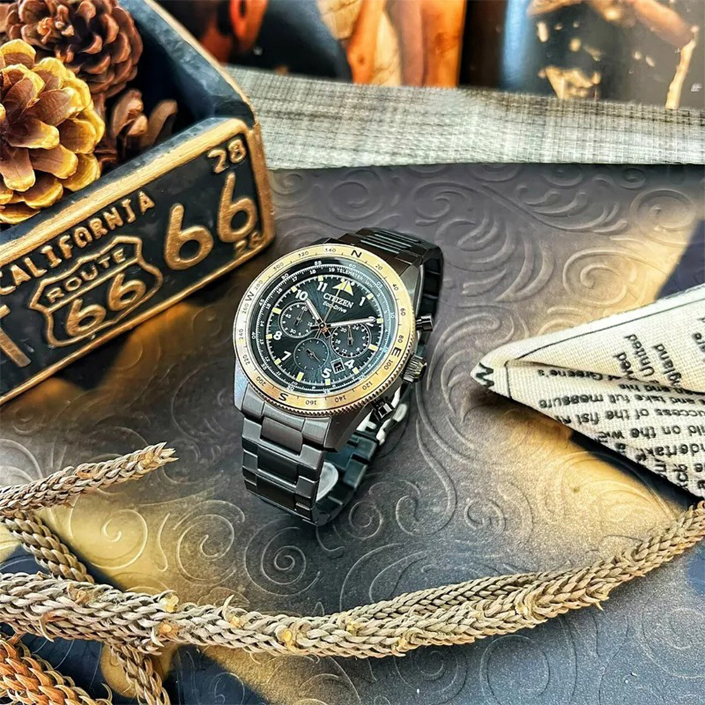 (預購)【CITIZEN 星辰】CA4556-89E 光動能 絕美復古黑金轉盤 航空 計時 熊貓款 日本機芯 男錶 手錶