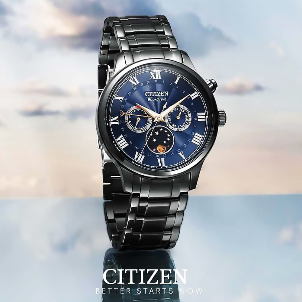 (預購)【CITIZEN 星辰】GENT'S 系列 AP1055-87L 亞洲限定款 日月 星辰 月相 夜光 真三眼 光動能 石英 手錶