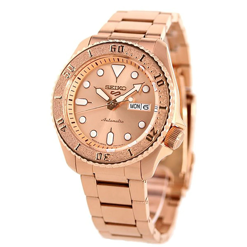 【SEIKO 日本精工】盾牌5系列 尊爵玫瑰金日期顯示自動機械錶-SBSA064