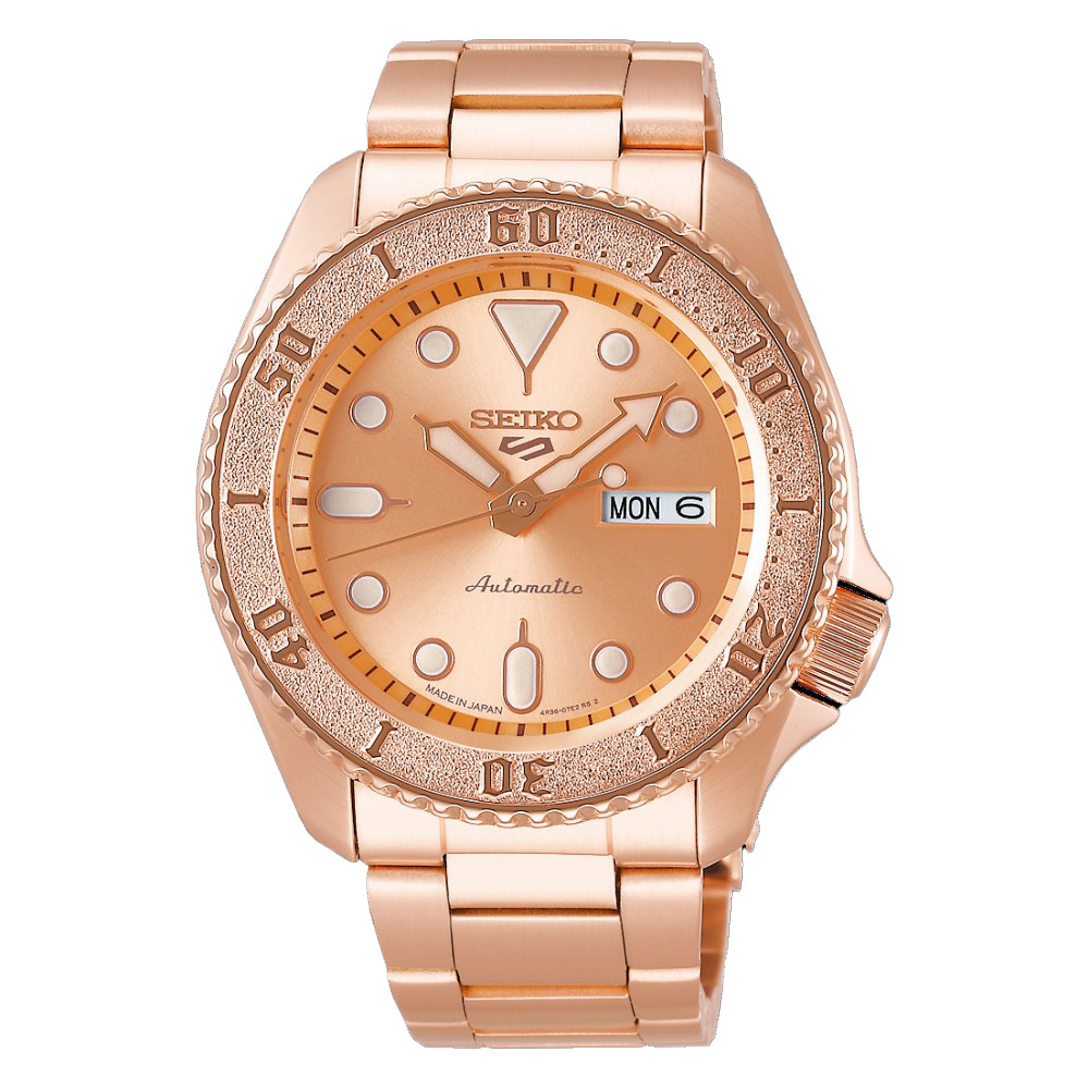 【SEIKO 日本精工】盾牌5系列 尊爵玫瑰金日期顯示自動機械錶-SBSA064