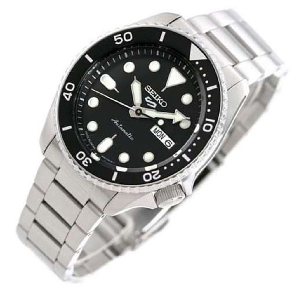 預購款【SEIKO 日本精工】盾牌5系列 銀帶黑面 日期星期顯示 自動機械錶 SBSA005