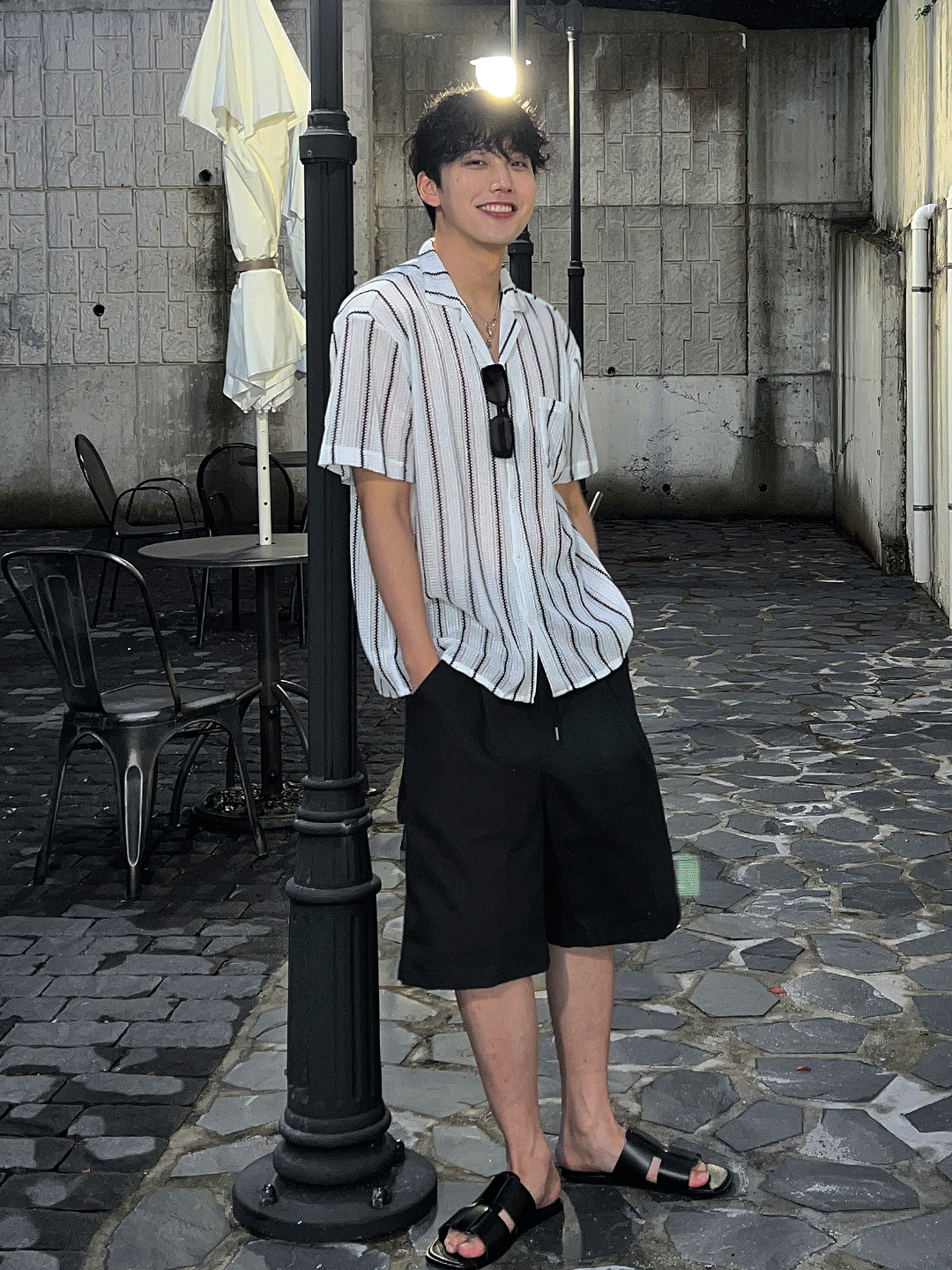 鏤空線條網眼袖襯衫