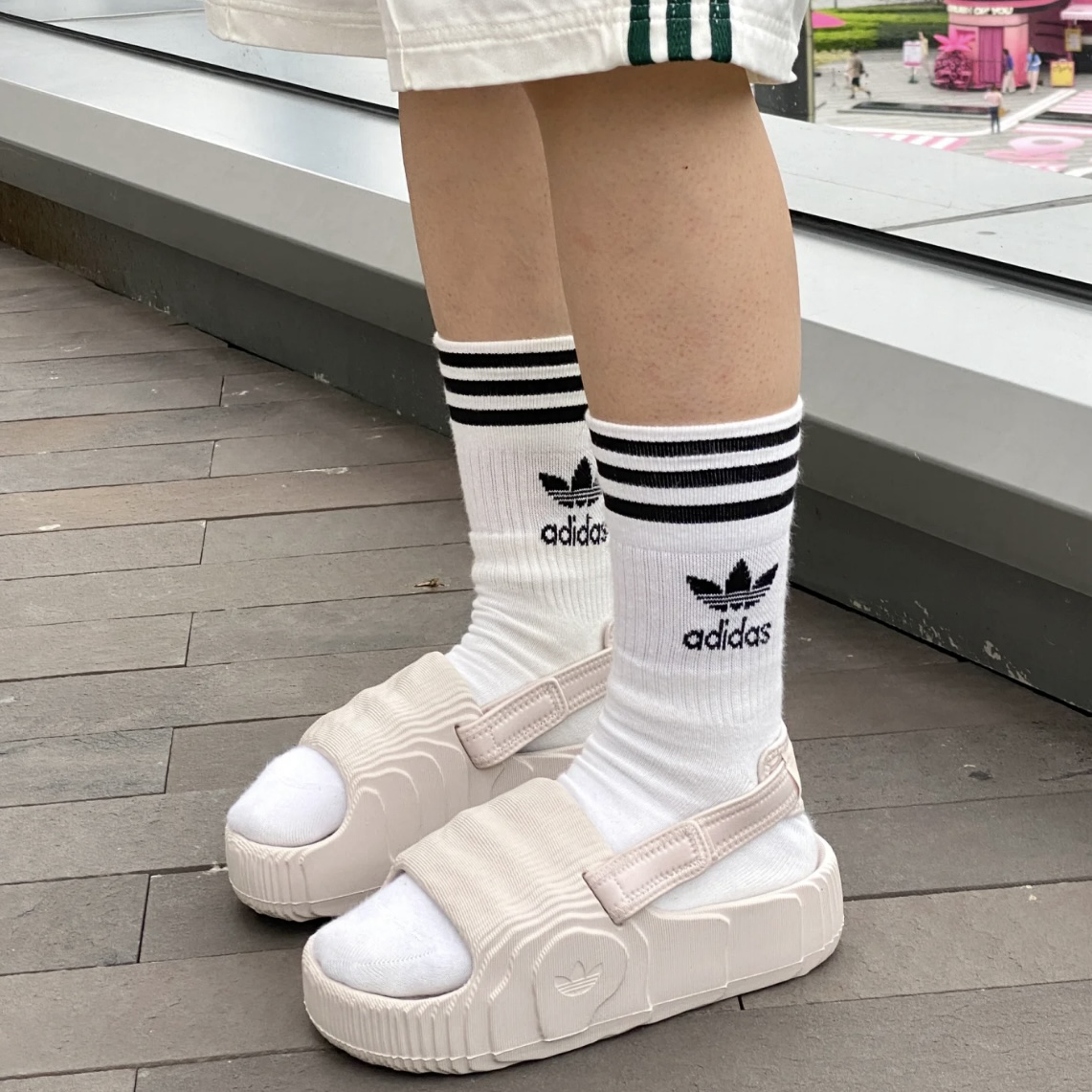 Adidas Adilette 22 XLG 米白 淺卡其 半拖鞋 魔鬼沾 厚底 增高 水波紋 地形圖 涼鞋 拖鞋