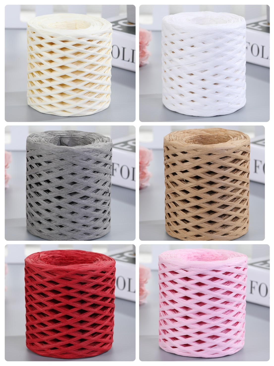 純色拉菲草編織繩(捲)