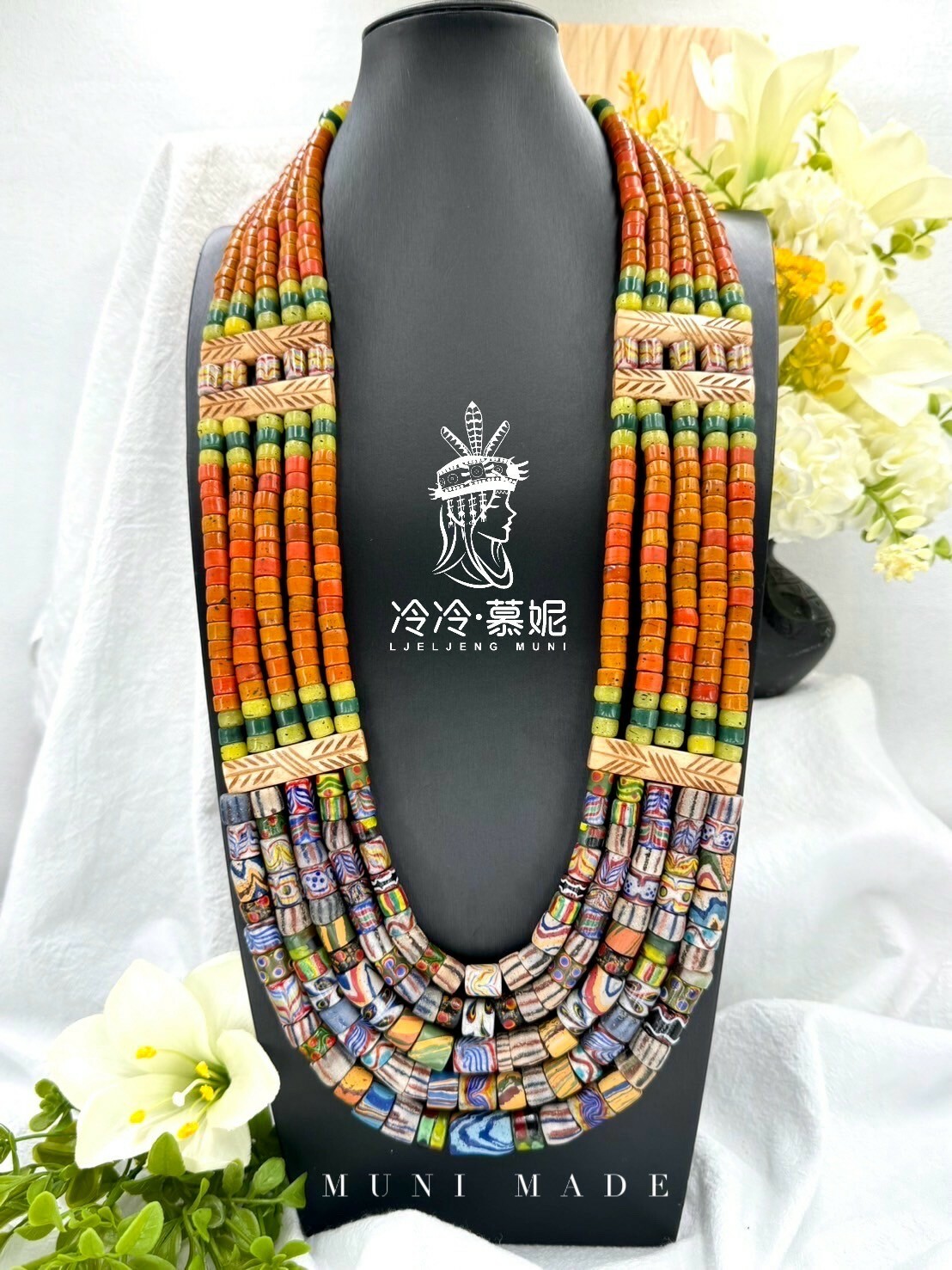 Muni-No.37傳統花珠五排長鍊82cm